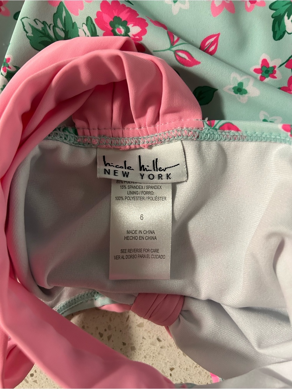NICOLE MILLER Pink Floral One-Piece Swimsuit Size 6 EUC - Picture 4 of 5